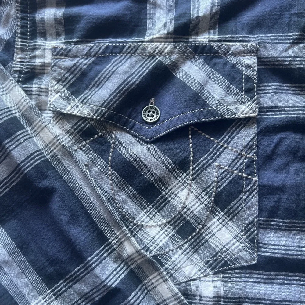True Religion Long Sleeve Western Style Shirt - Navy‎ Blue/White - Large